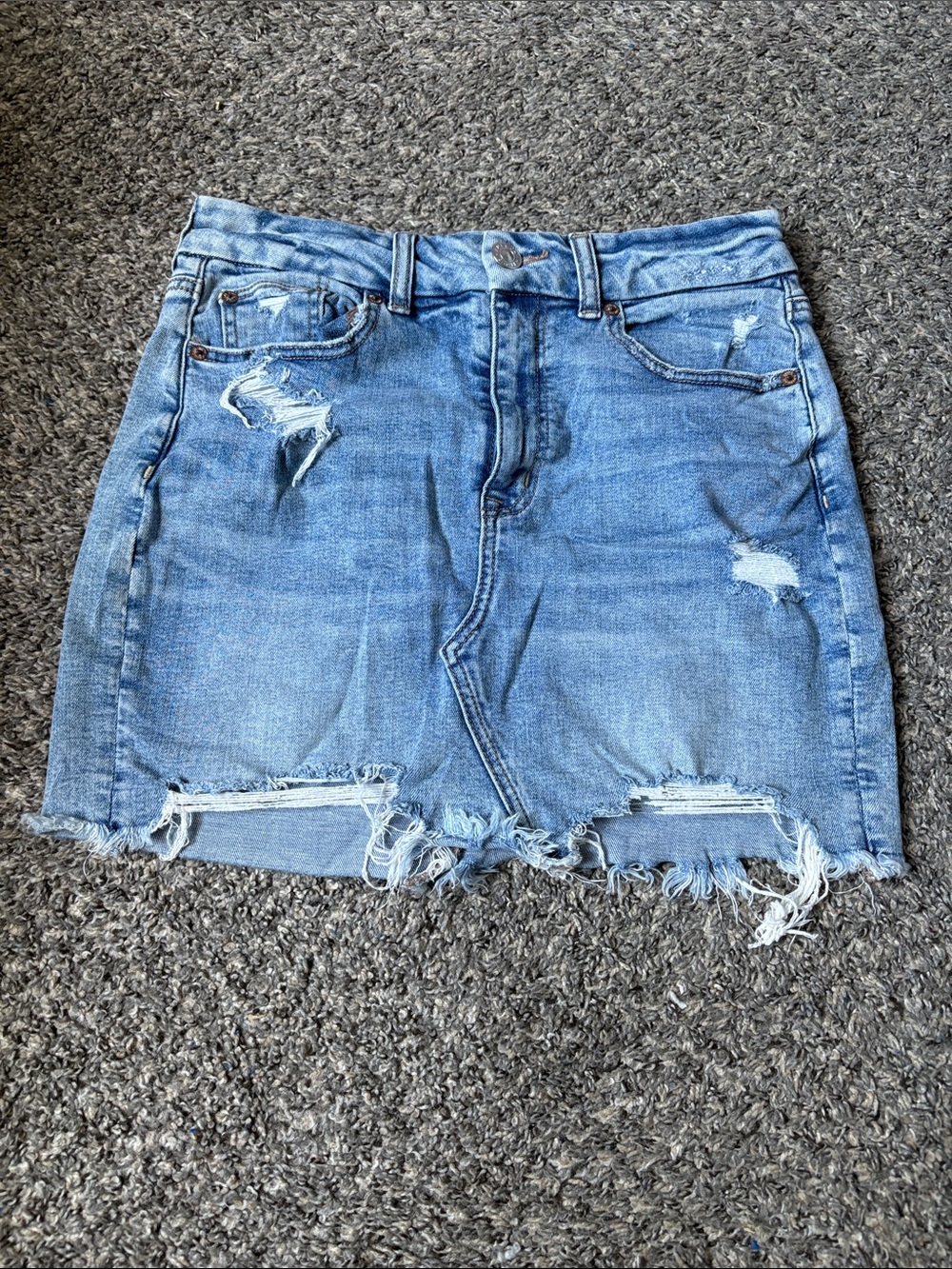 American Eagle Outfitters Light Blue Distressed Denim Mini Skirt